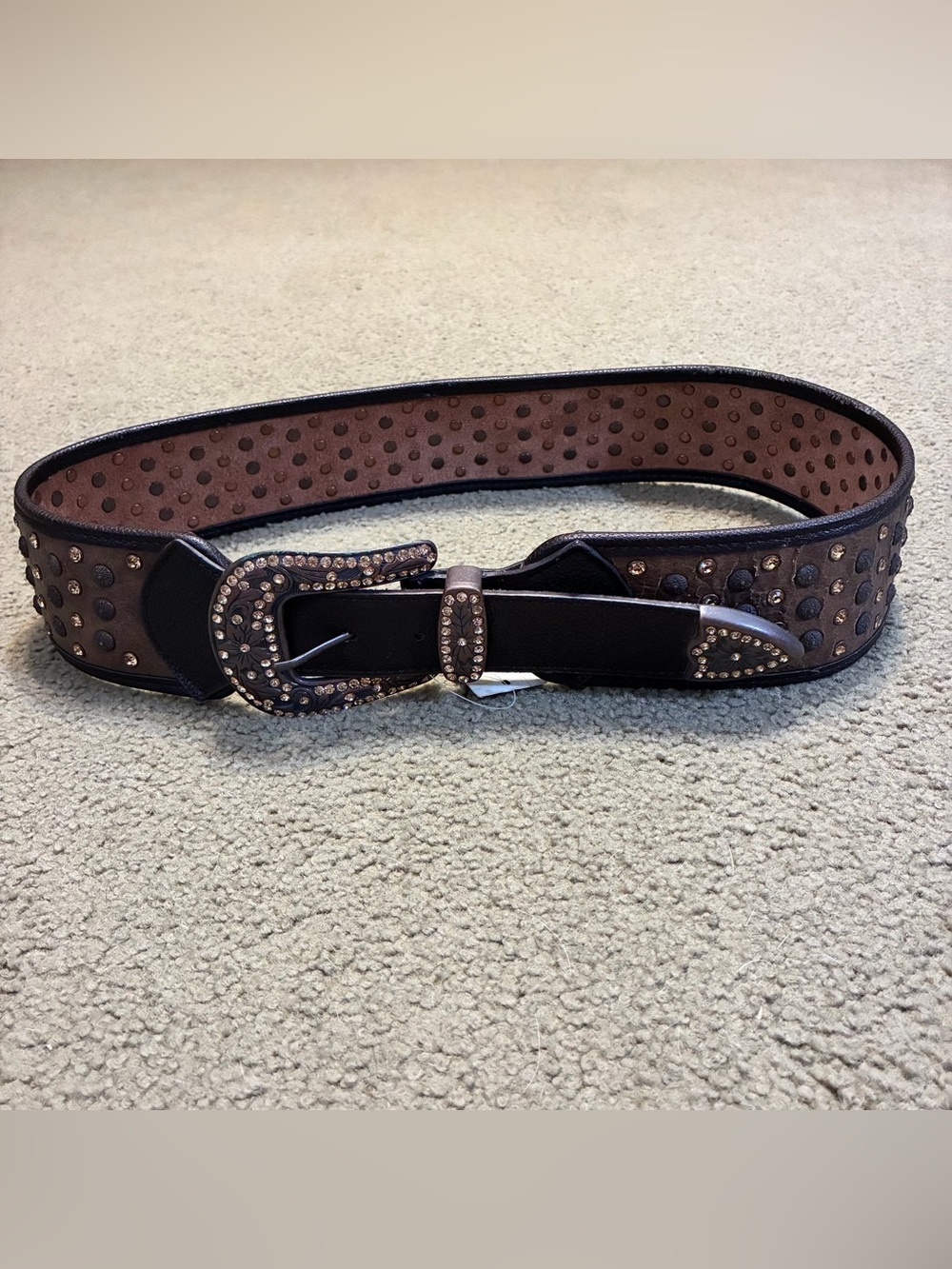 Sweetgrass Brown Wide Leather Belt Western Studded Buckle Womens M/L
